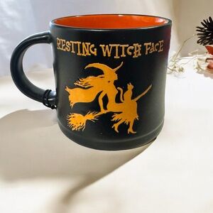 Halloween Mug Resting Witch Face Coffee Tea Broom Black Cat Festive 17oz NWT